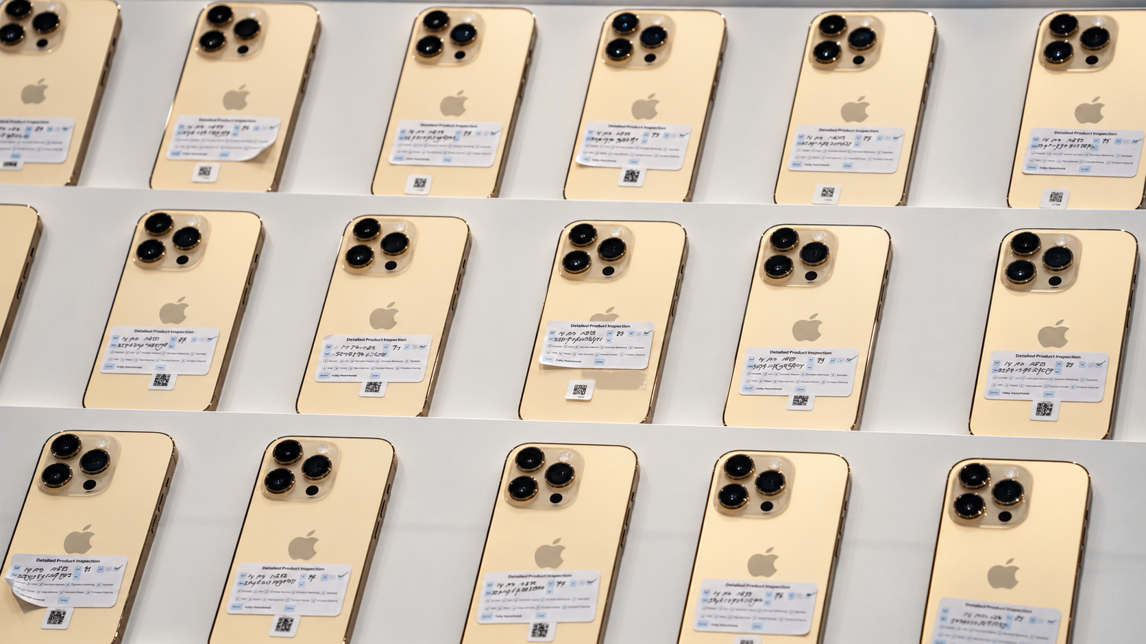 Pembeli memeriksa iPhone second bersama staf toko